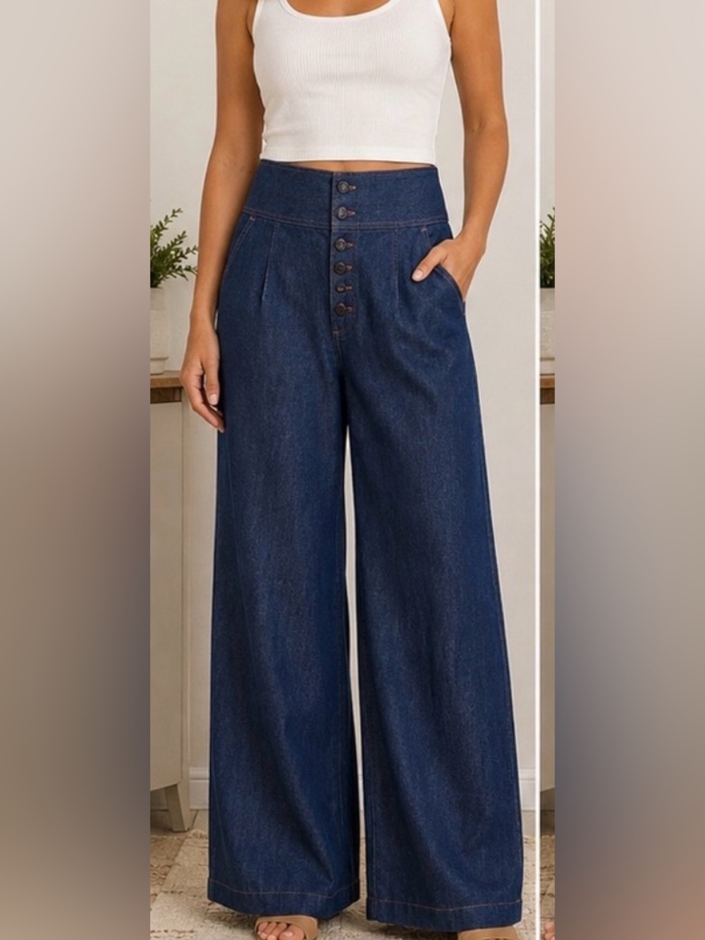 madeintomboy Felisia Wide Leg Jeans Made in Italy High Rise Button Fly NWOT 29